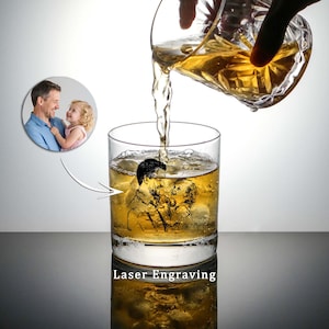 Personalized Photo Engraved Whiskey Glass,Engrave Your Favorite Photo on Whiskey Glass,Custom Whiskey Glass Gift for Father,Anniversary Gift