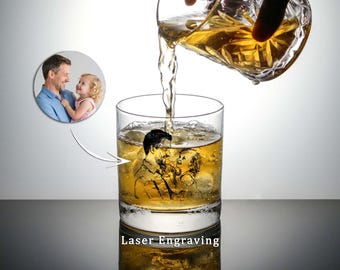 Personalisiertes Foto gravierte Whiskyglas, gravieren Sie Ihr Lieblingsfoto auf Whiskyglas, benutzerdefiniertes Whiskyglasgeschenk für Vater, Jubiläumsgeschenk