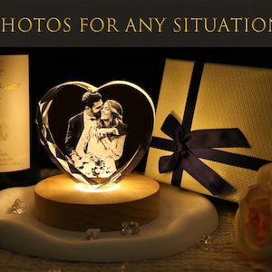 Personalized Heart 3D Crystal Photo Portrait LED,Engraved Crystal Photo With Light,Crystal Photo Gift for wife,Photo Portrait Birthday Gifts