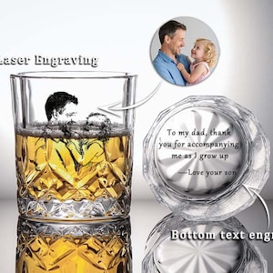 Personalized Photo Engraved Whiskey Glass,Gifts for family,Custom Whiskey Glass Gift for Father,Engrave Your Favorite Photo on Whiskey Glass