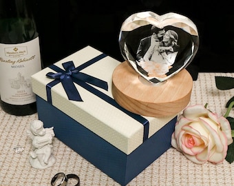 Personalized Heart 3D Crystal Photo Portrait LED Comes with a gift box,Anniversary gift,Custom Portrait in Crystal Light,Crystal Photo Gift.