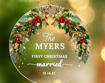 First Christmas Married Ornament, Newlywed Gift Mr & Mrs Christmas Ornament,Personalized Mr Mrs Wedding Ornament,Wedding Gift,Funny Ornament