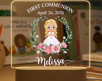 Personalized First Communion Night Light, Custom Christening Gift For Girls, Baptism Keepsake, Religious Gift For Daughter Or Goddaughter