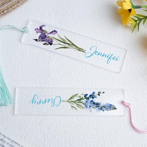 Personalized Pressed Flower Bookmark,Pressed Flower Acrylic Resin Bookmark with flower,Custom Name Bookmark, Gift for Teachers,Book Mark