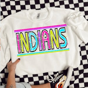 Neon Indians Varsity mascot design for High School Mascot, School mascot custom digital design, 300 dpi png shirt design Neon school mascot