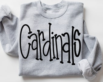 Cardinal hand lettered digital download hand lettered, mascot, school spirit png shirt design