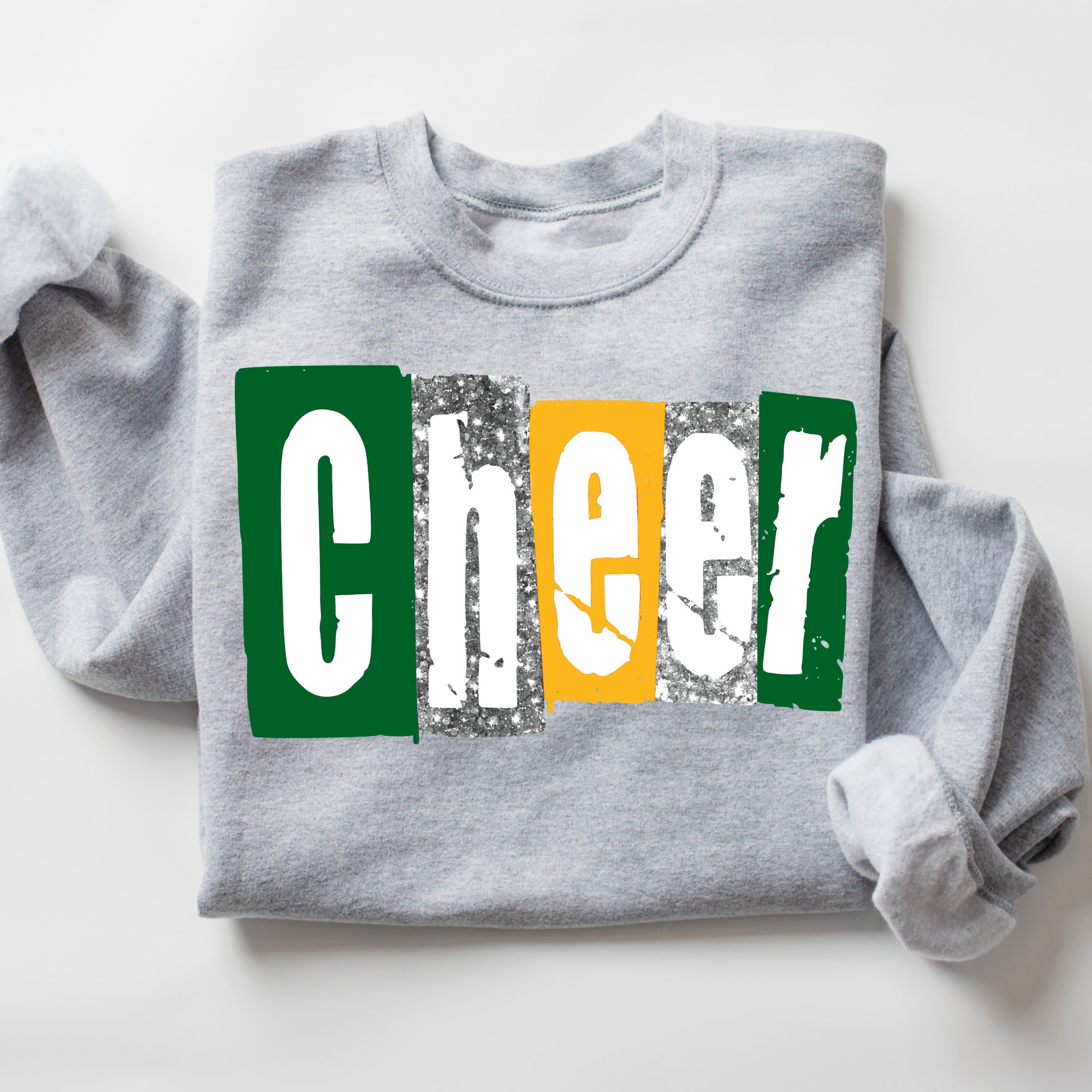 Gold and Green glitter Cheer png, basketball mascot, sequine Cheer school spirit png, basketball cheer season png shirt design