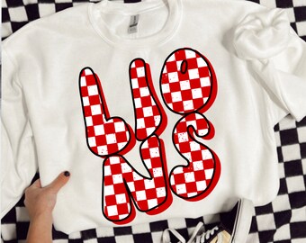 Lions Varsity checkered Mascot shirt design, retro checkered png, skater checkered digital design for dtf or sublimation design