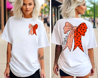 Orange & Black Bow Tigers coquette aesthetic preppy png, high school mascot, bow spirit png, girly feminine design, png shirt design