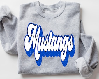 Mustangs Blue & white High School Mascot, Retro Mustangs blue and white Mascot 300 dpi PNG Eagles School Mascot digital design shirt design