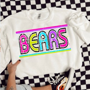 Neon Bears Varsity mascot design for High School Mascot, School mascot custom digital design, 300 dpi png shirt design Neon school mascot