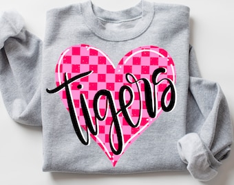 Tigers Varsity Valentine Mascot shirt design, Valentines day png, Valentine digital design for dtf or sublimation, Valentine’s Day png