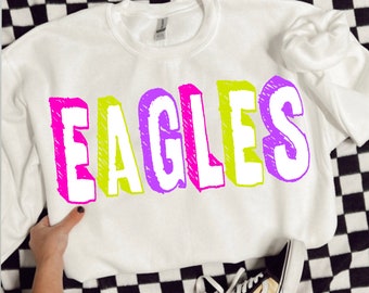Neon Eagles Mascot PNG, Custom School Spirit Shirt Design