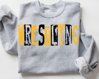 Wrestling gold and black PNG Image, Wrestling mom Design, Sublimation,  DTF printable design, wrestling mom grunge design