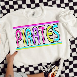 Neon Pirates Varsity mascot design for High School Mascot, School mascot custom digital design, 300 dpi png shirt design Neon school mascot
