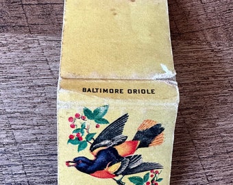 Vintage 1957 Ohio Blue Tip Baltimore Oriole Matchbook - Yellow Background - Collectible Blue Tip Matches - Ohio Match Company