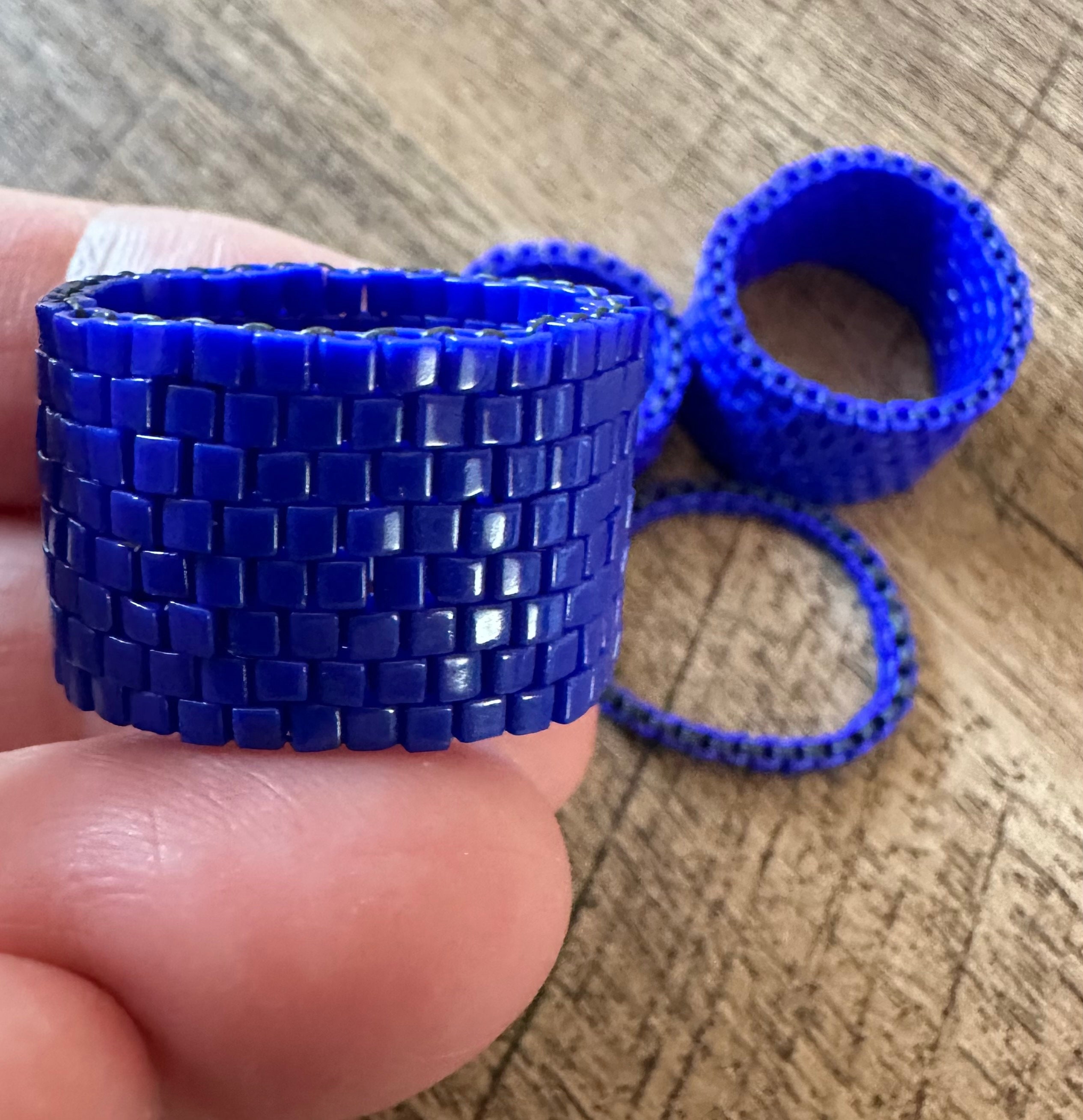 Indigo Blue Beaded Ring - Select a Width - Brickwork Style - Cobalt ...