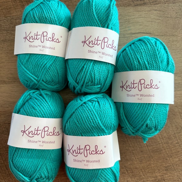 KnitPicks Shine Worsted Yarn in REEF - Color 8059 Lot 7A4226 - Destash Lot of 1 - Blue Green Pima Cotton & Modal - 5 skeins available