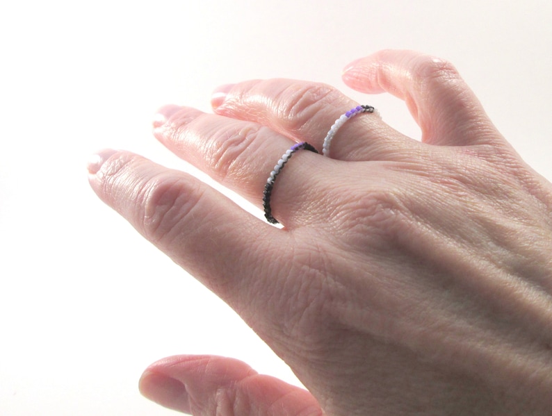 Thin Line Skinny Peyote Ring LoveisLove LGBT LGBTQ Asexual Pride Bead Ring Skinny Ace Pride Ring with black band