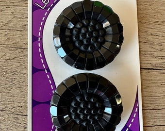 Vintage Black Flower Buttons - Two Large Shiny Black Plastic Buttons Unused on Card - Le Bouton Made in Italy - Wal-Mart