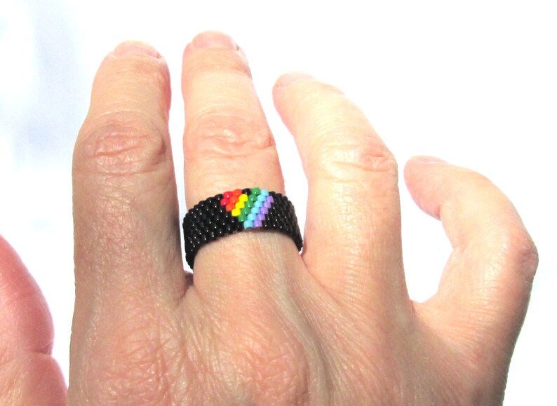 Download Beaded Rainbow Heart Ring LGBTQ Seed Bead Ring Love is Love | Etsy