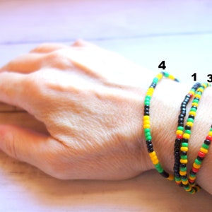 Rasta Colors Beaded Stacking Bracelet, Jamaican Reggae Rastafarian Jewelry - Choose Your Style