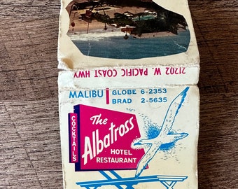 Vintage Blue Tip Matchbook - Albatross Hotel - Pacific Coast Hwy Malibu CA - Lion Match Company 1950s RARE Collectible - On Struck Match