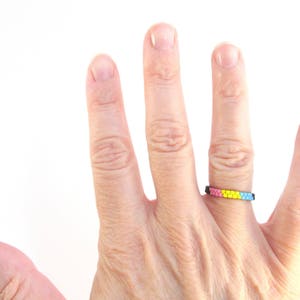 Pan Pride Ring, Skinny Peyote Ring, Panromantic Pride Bead Ring, LoveisLove LGBTQ LGBTQIA SAGA