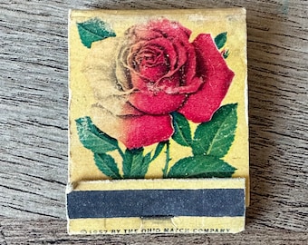 Vintage 1957 Ohio Blue Tip Rose Matchbook - Yellow Background - Unstruck Aged Condition - Collectible Blue Tip Matches - Ohio Match Company