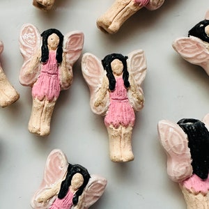 Cuentas de ángel pintadas a mano: cerámica esmaltada de arte popular vintage