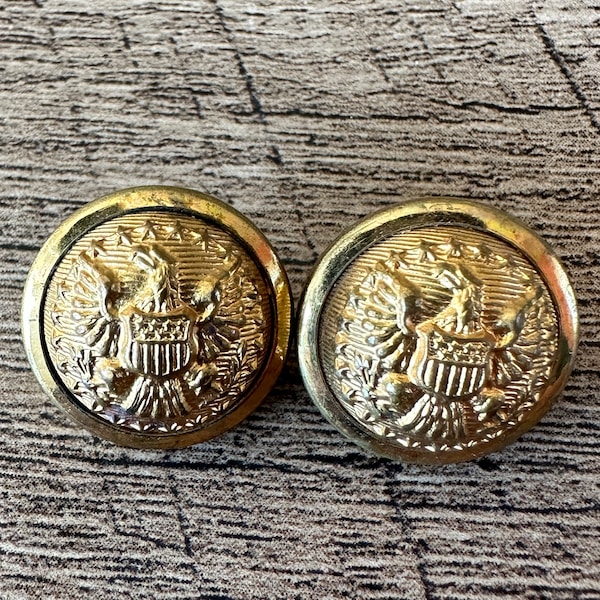 Antique Brass Uniform Cuff Button - US Eagle and Shield Dome Brass Navy Button - T W & W Paris - Rare Antique Military Button