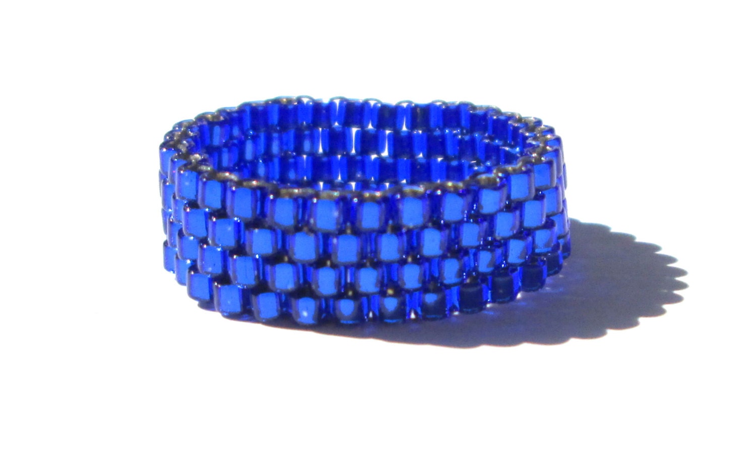 Sapphire Blue Bead Ring, Translucent Cobalt Blue Silver Lined Bead Ring ...