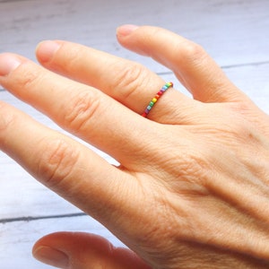 Rainbow Pride Bead Ring: Skinny Stacking Ring, LGBTQ