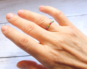 Rainbow Pride Bead Ring: Skinny Stacking Ring, LGBTQ