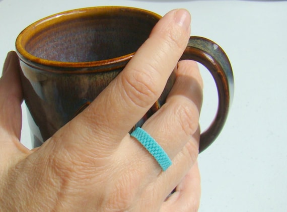 Skinny Bead Ring in Bright Orange Minimalist Seed Bead Ring Narrow Band Peyote Beadwoven Ring Unisex Ring for Men or Women Thin Ring