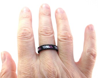 Demisexual Pride Ring, Skinny Peyote Ring, Gay Pride Bead Ring, Demi Pride Jewelry, LoveisLove LGBT LGBTQ