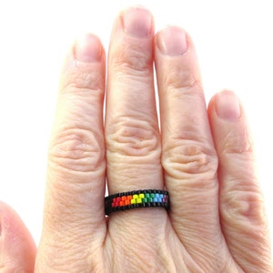 Rainbow Pride Beaded Ring: Skinny LGBTQ Jewelry