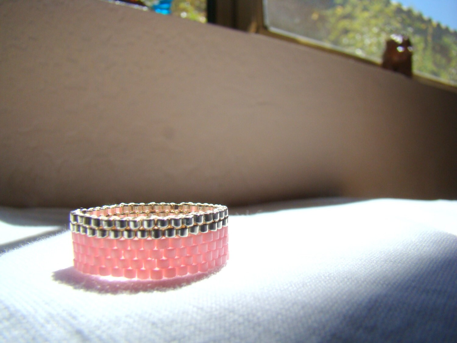 Pink and Silver Bead Ring Seed Bead Ring Girly Pink Beaded Etsy