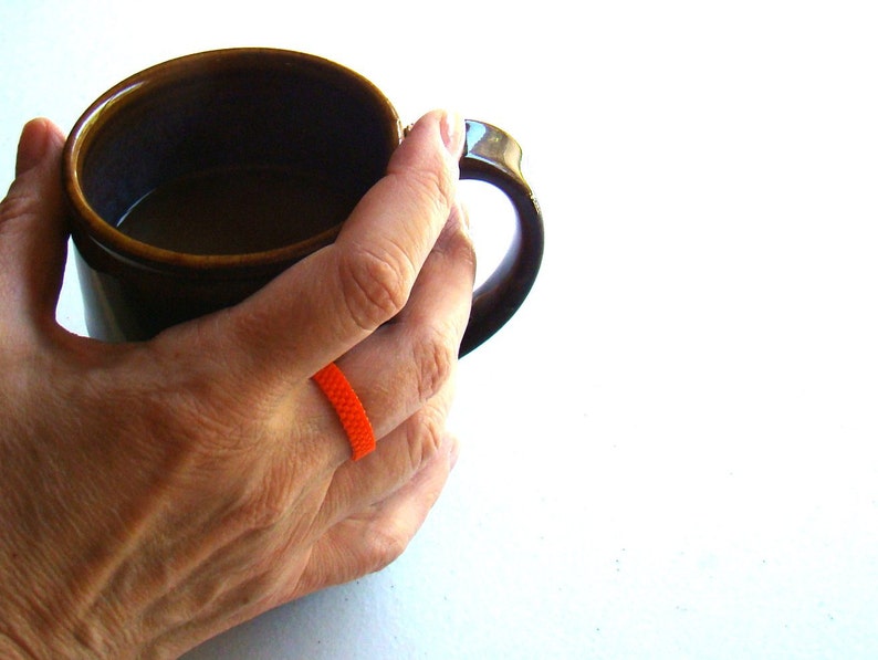 Skinny Bead Ring in Bright Orange Minimalist Seed Bead Ring Narrow Band Peyote Beadwoven Ring Unisex Ring for Men or Women Thin Ring