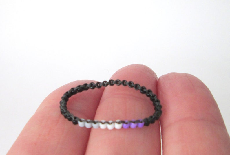 Thin Line Skinny Peyote Ring LoveisLove LGBT LGBTQ Asexual Pride Bead Ring Skinny Ace Pride Ring with black band