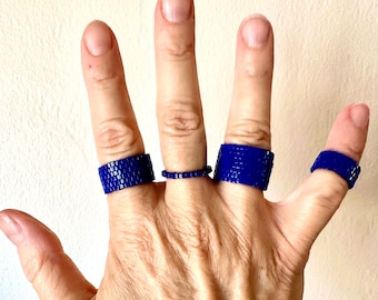 Indigo Blue Beaded Ring - Select a Width - Brickwork Style - Cobalt Blue Ring - Peyote Seed Bead Ring - Casual Everyday Minimalist Jewelry