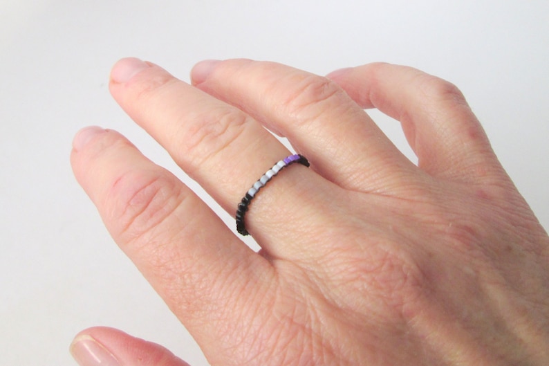 Thin Line Skinny Peyote Ring LoveisLove LGBT LGBTQ Asexual Pride Bead Ring Skinny Ace Pride Ring with black band