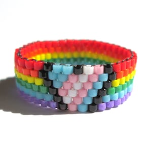Transgender Heart Rainbow beaded ring  Summer Peyote Ring  Gay Pride Bead Ring  Ring TransPride jewelry Queer Pride  LGBT  LGBTQ