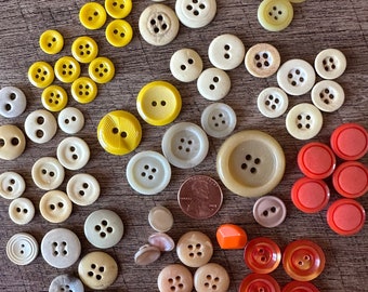 Lot of 60+ Vintage and Antique Yellow and Orange Buttons - Plastic Shell and Celluloid Buttons - Varied Sizes Many Matching Sets