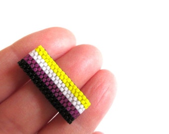 Nonbinary Flag Seed Bead Ring  - Enby Pride Bead Ring - Thin Band Ring - Gender identity queer jewelry  LGBTQIA