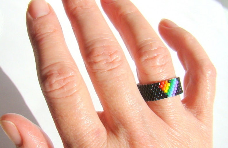 Download Beaded Rainbow Heart Ring LGBTQ Seed Bead Ring Love is Love | Etsy