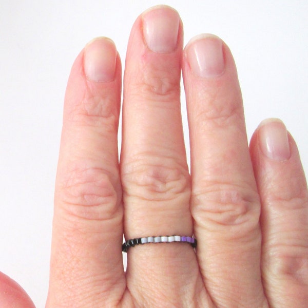 Skinny Ace Pride Ring with black band, Thin Line Skinny Peyote Ring, Asexual Pride Bead Ring, LoveisLove LGBT LGBTQ