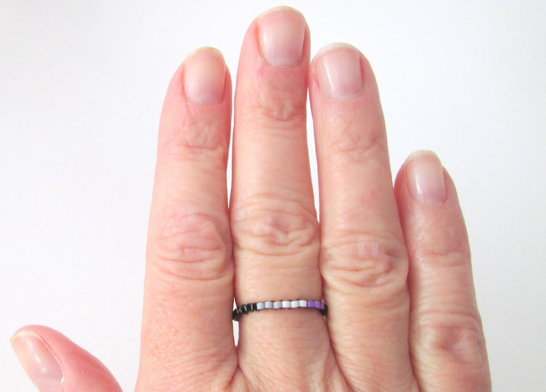 Skinny Ace Pride Ring with black band, Thin Line Skinny Peyote Ring, Asexual Pride Bead Ring, LoveisLove LGBT LGBTQ 