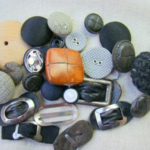 Vintage Leather & Cloth Button Lot: Antique Buckles, Rare Destash Buttons