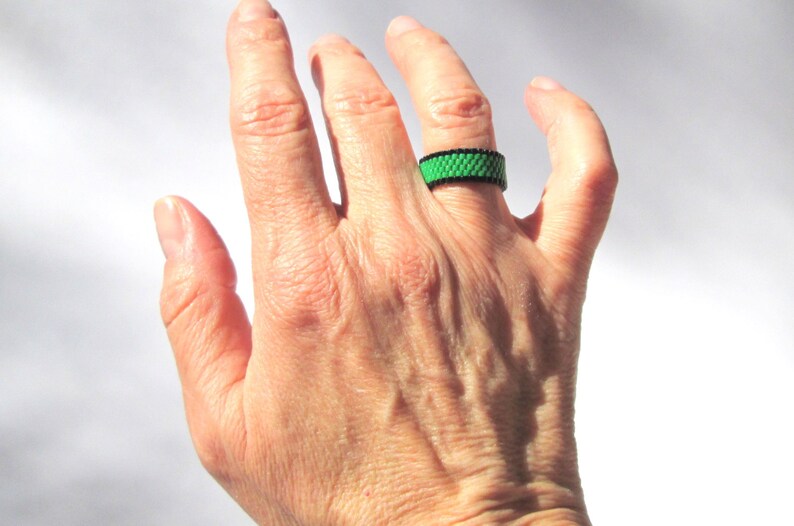 Kelly Green Bead Ring Bright Grass Green Beadwork Peyote Ring Seed Bead Jewelry Green Ring Emerald Green Beaded Ring
